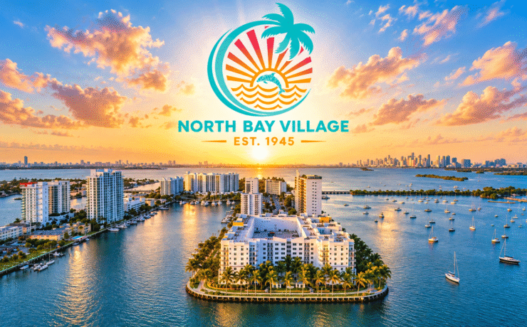 North Bay Village waterfront with the Village logo highlighting the Workforce Housing Program and housing assistance for residents.