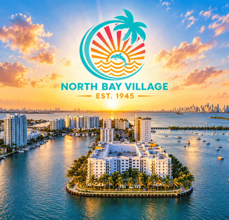 North Bay Village waterfront with the Village logo highlighting the Workforce Housing Program and housing assistance for residents.