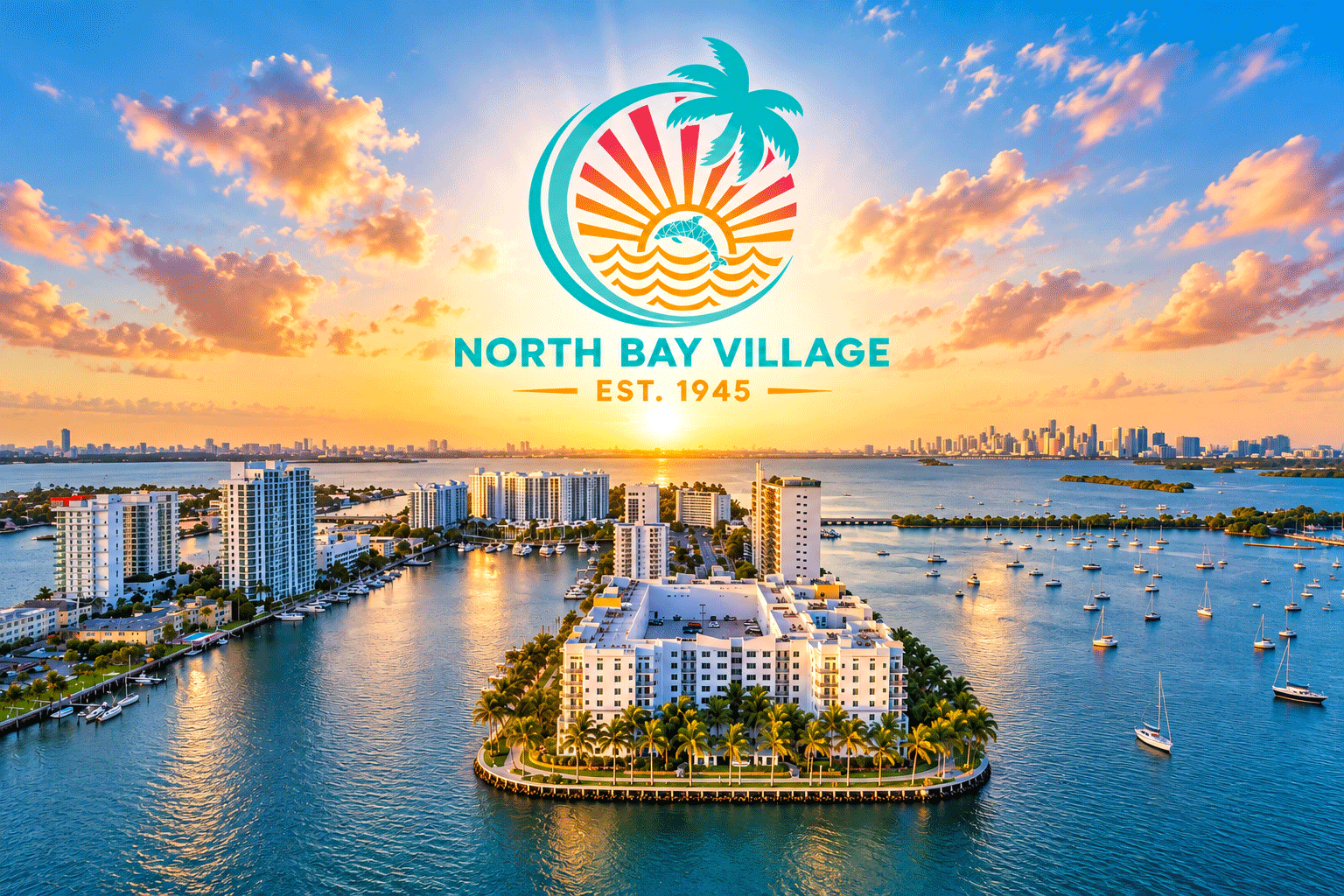 North Bay Village waterfront with the Village logo highlighting the Workforce Housing Program and housing assistance for residents.